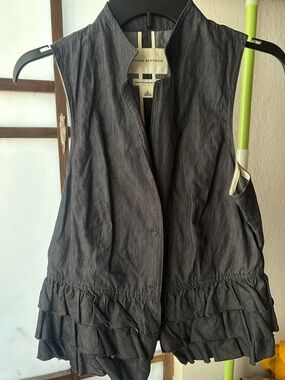Banana Republic Dark Charcoal Sleeveless Ruffle-Hem Open Vest
